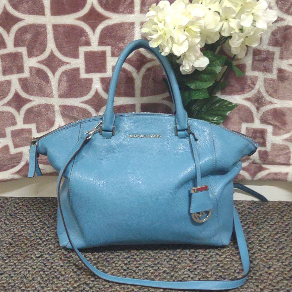 Michael Kors Large Riley Satchel Sky Blue Crossbody Bag